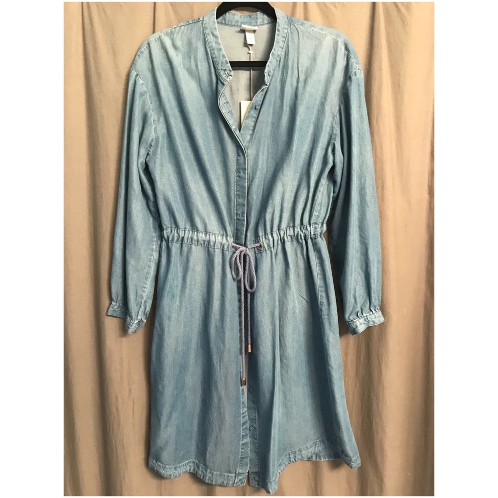 Denim dress with waist tie